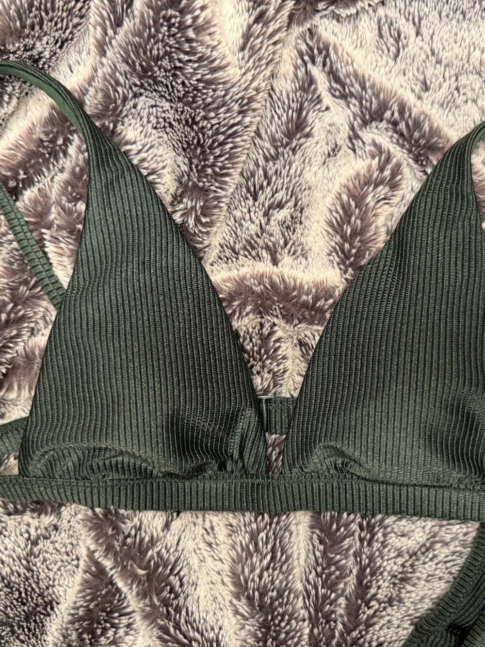 Aerie Ribbed Shine Plunge Bikini Top Green Size Small NWT